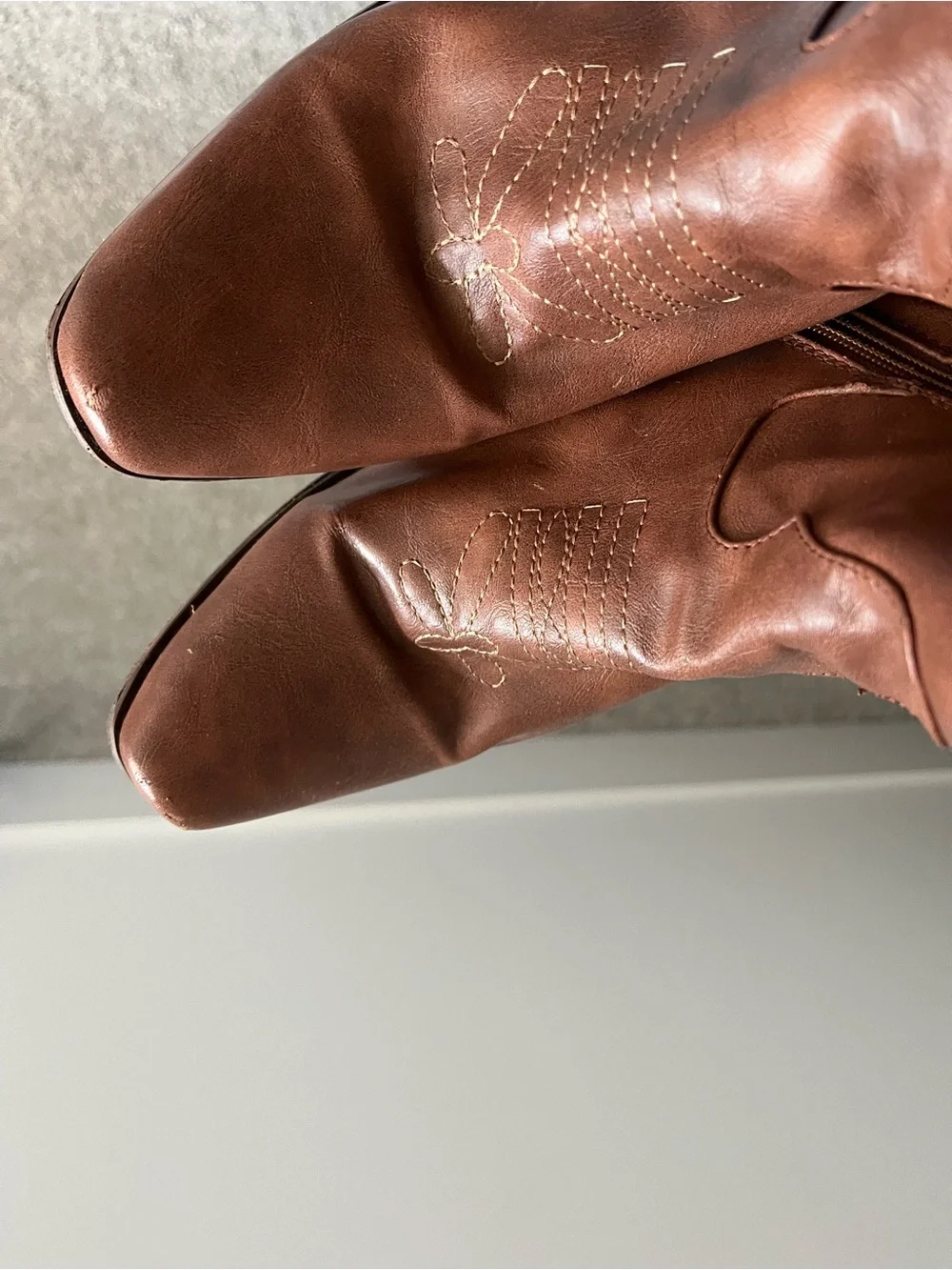 Brown Embroidered Knee-High Western Boots
